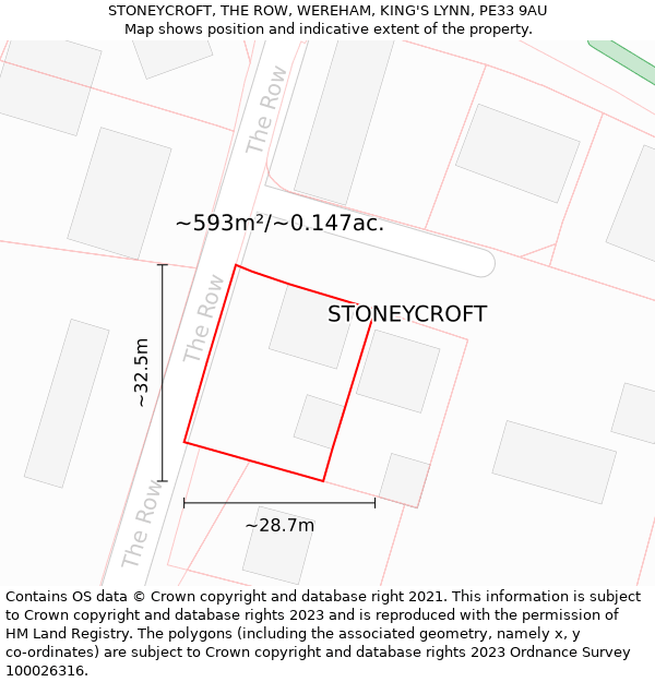 STONEYCROFT, THE ROW, WEREHAM, KING'S LYNN, PE33 9AU: Plot and title map