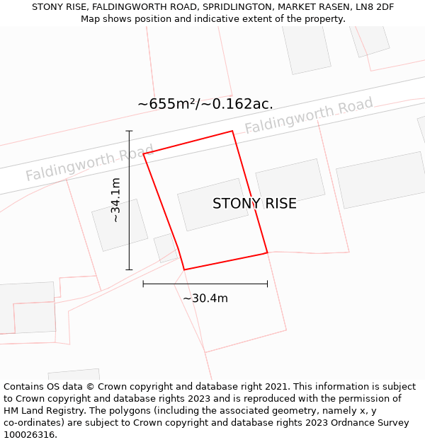 STONY RISE, FALDINGWORTH ROAD, SPRIDLINGTON, MARKET RASEN, LN8 2DF: Plot and title map