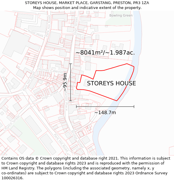 STOREYS HOUSE, MARKET PLACE, GARSTANG, PRESTON, PR3 1ZA: Plot and title map