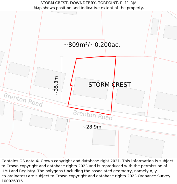 STORM CREST, DOWNDERRY, TORPOINT, PL11 3JA: Plot and title map