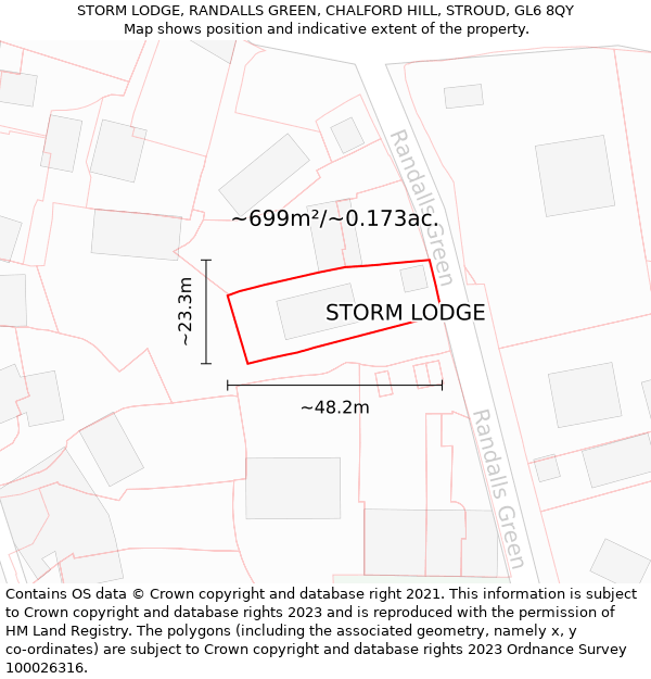 STORM LODGE, RANDALLS GREEN, CHALFORD HILL, STROUD, GL6 8QY: Plot and title map