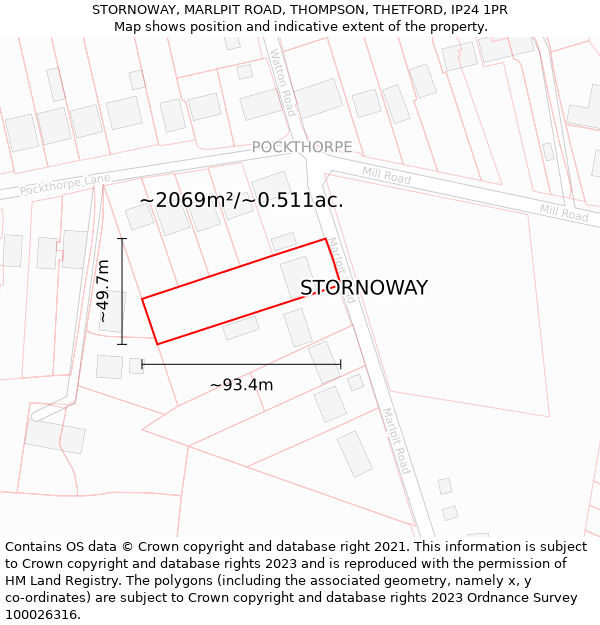 STORNOWAY, MARLPIT ROAD, THOMPSON, THETFORD, IP24 1PR: Plot and title map