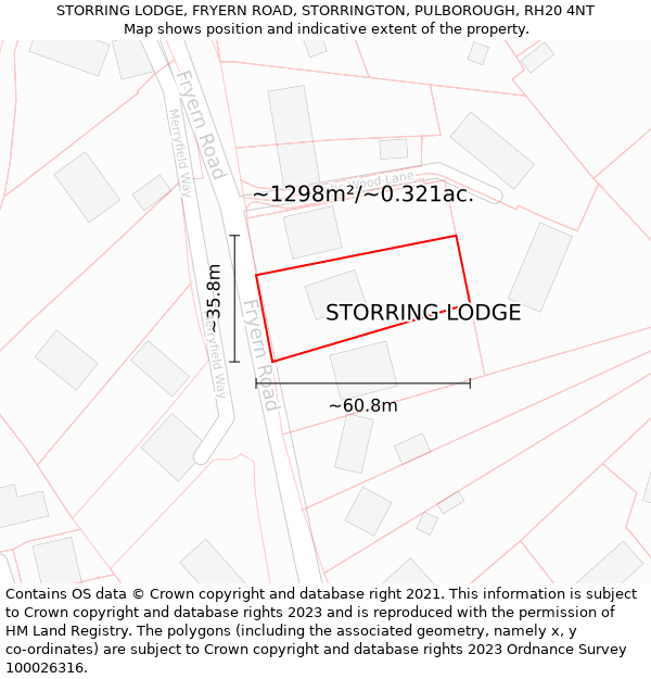 STORRING LODGE, FRYERN ROAD, STORRINGTON, PULBOROUGH, RH20 4NT: Plot and title map