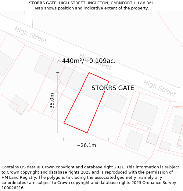 STORRS GATE, HIGH STREET, INGLETON, CARNFORTH, LA6 3AH: Plot and title map