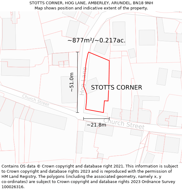 STOTTS CORNER, HOG LANE, AMBERLEY, ARUNDEL, BN18 9NH: Plot and title map