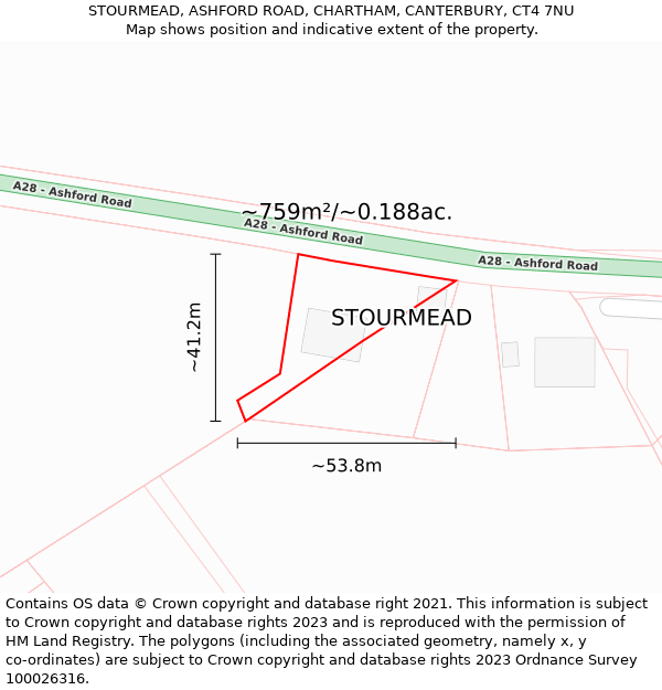 STOURMEAD, ASHFORD ROAD, CHARTHAM, CANTERBURY, CT4 7NU: Plot and title map