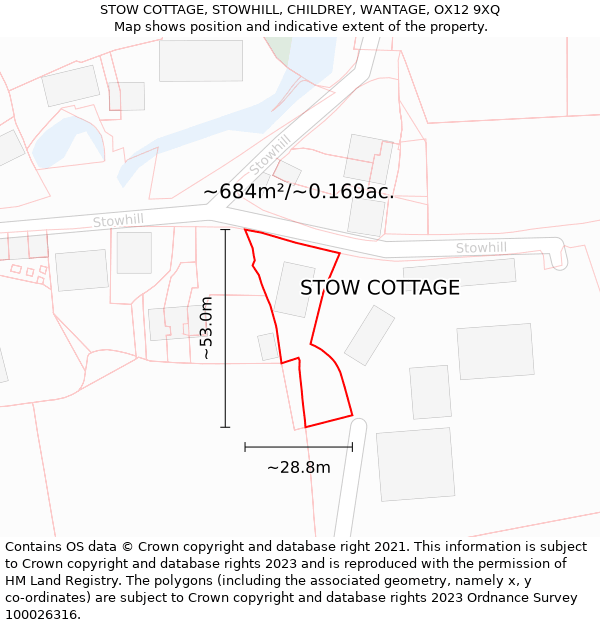 STOW COTTAGE, STOWHILL, CHILDREY, WANTAGE, OX12 9XQ: Plot and title map