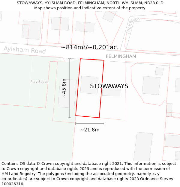 STOWAWAYS, AYLSHAM ROAD, FELMINGHAM, NORTH WALSHAM, NR28 0LD: Plot and title map