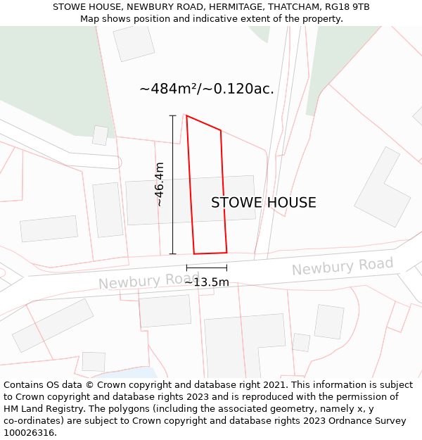 STOWE HOUSE, NEWBURY ROAD, HERMITAGE, THATCHAM, RG18 9TB: Plot and title map