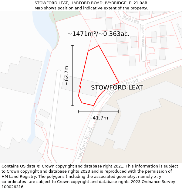 STOWFORD LEAT, HARFORD ROAD, IVYBRIDGE, PL21 0AR: Plot and title map
