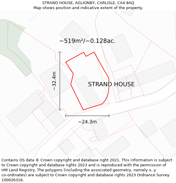 STRAND HOUSE, AGLIONBY, CARLISLE, CA4 8AQ: Plot and title map