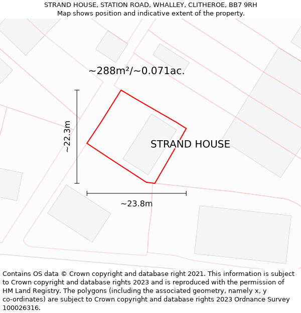 STRAND HOUSE, STATION ROAD, WHALLEY, CLITHEROE, BB7 9RH: Plot and title map