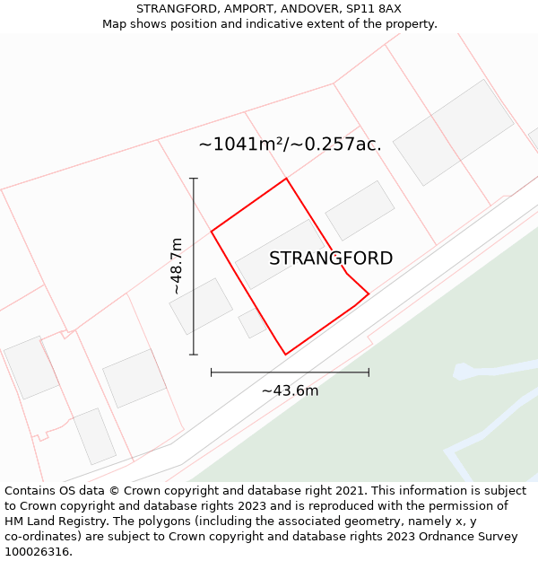 STRANGFORD, AMPORT, ANDOVER, SP11 8AX: Plot and title map