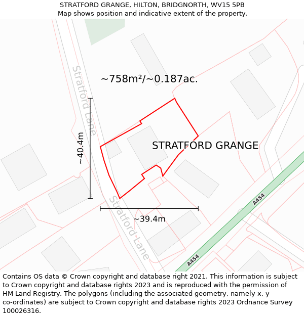 STRATFORD GRANGE, HILTON, BRIDGNORTH, WV15 5PB: Plot and title map