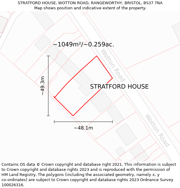 STRATFORD HOUSE, WOTTON ROAD, RANGEWORTHY, BRISTOL, BS37 7NA: Plot and title map