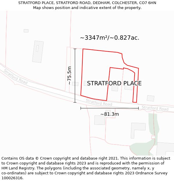 STRATFORD PLACE, STRATFORD ROAD, DEDHAM, COLCHESTER, CO7 6HN: Plot and title map