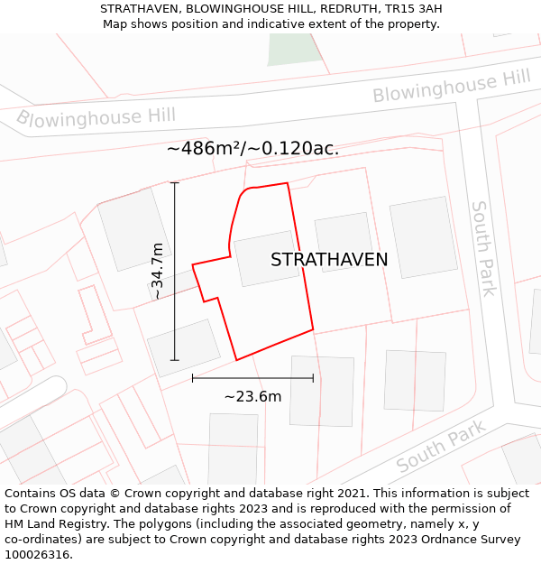 STRATHAVEN, BLOWINGHOUSE HILL, REDRUTH, TR15 3AH: Plot and title map