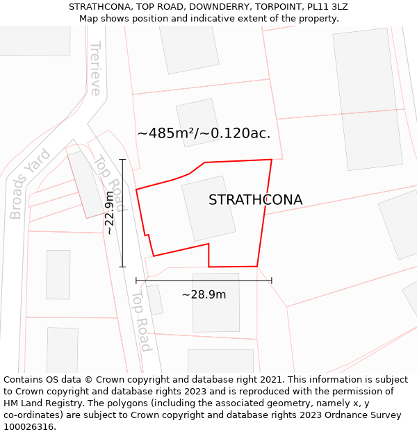 STRATHCONA, TOP ROAD, DOWNDERRY, TORPOINT, PL11 3LZ: Plot and title map