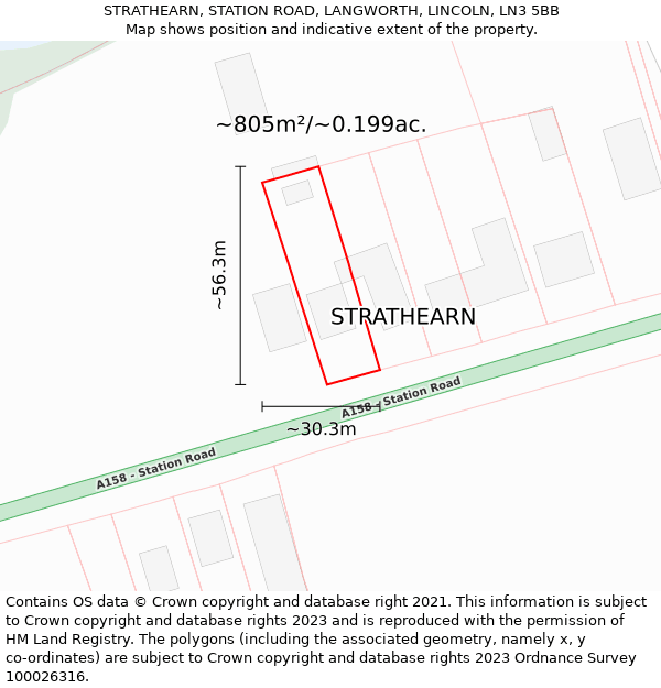 STRATHEARN, STATION ROAD, LANGWORTH, LINCOLN, LN3 5BB: Plot and title map