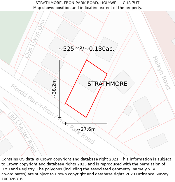 STRATHMORE, FRON PARK ROAD, HOLYWELL, CH8 7UT: Plot and title map