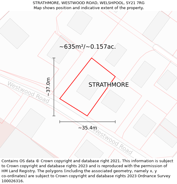 STRATHMORE, WESTWOOD ROAD, WELSHPOOL, SY21 7RG: Plot and title map