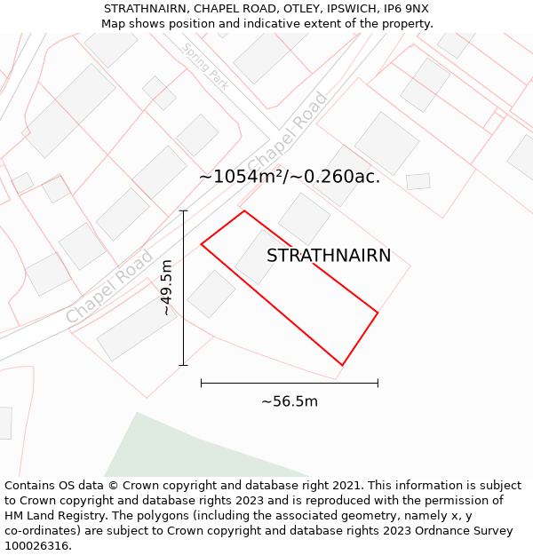 STRATHNAIRN, CHAPEL ROAD, OTLEY, IPSWICH, IP6 9NX: Plot and title map