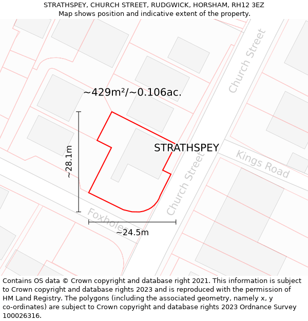 STRATHSPEY, CHURCH STREET, RUDGWICK, HORSHAM, RH12 3EZ: Plot and title map