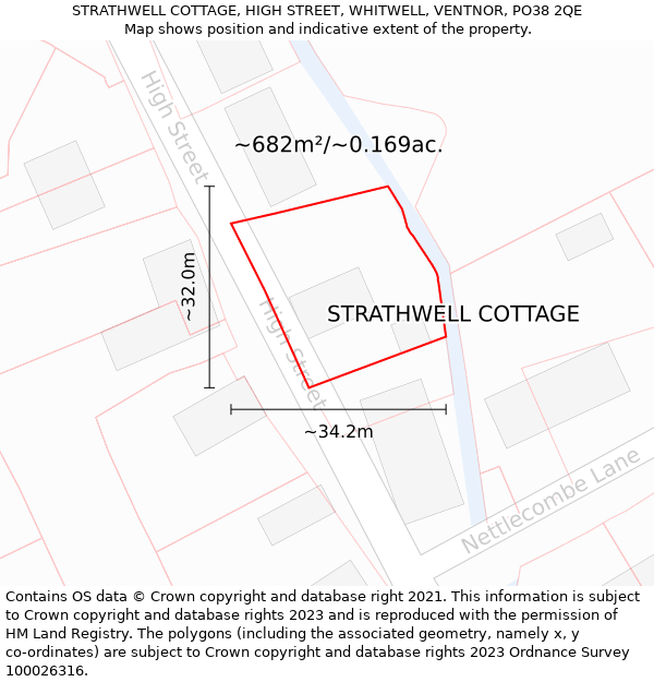 STRATHWELL COTTAGE, HIGH STREET, WHITWELL, VENTNOR, PO38 2QE: Plot and title map