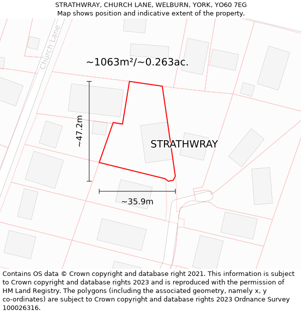 STRATHWRAY, CHURCH LANE, WELBURN, YORK, YO60 7EG: Plot and title map