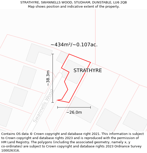 STRATHYRE, SWANNELLS WOOD, STUDHAM, DUNSTABLE, LU6 2QB: Plot and title map