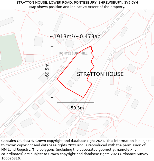 STRATTON HOUSE, LOWER ROAD, PONTESBURY, SHREWSBURY, SY5 0YH: Plot and title map