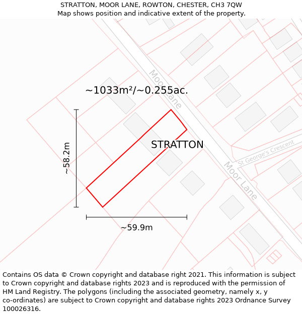 STRATTON, MOOR LANE, ROWTON, CHESTER, CH3 7QW: Plot and title map