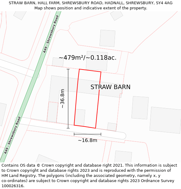 STRAW BARN, HALL FARM, SHREWSBURY ROAD, HADNALL, SHREWSBURY, SY4 4AG: Plot and title map