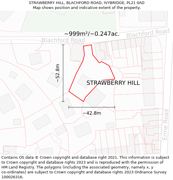 STRAWBERRY HILL, BLACHFORD ROAD, IVYBRIDGE, PL21 0AD: Plot and title map