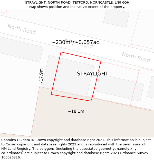 STRAYLIGHT, NORTH ROAD, TETFORD, HORNCASTLE, LN9 6QH: Plot and title map