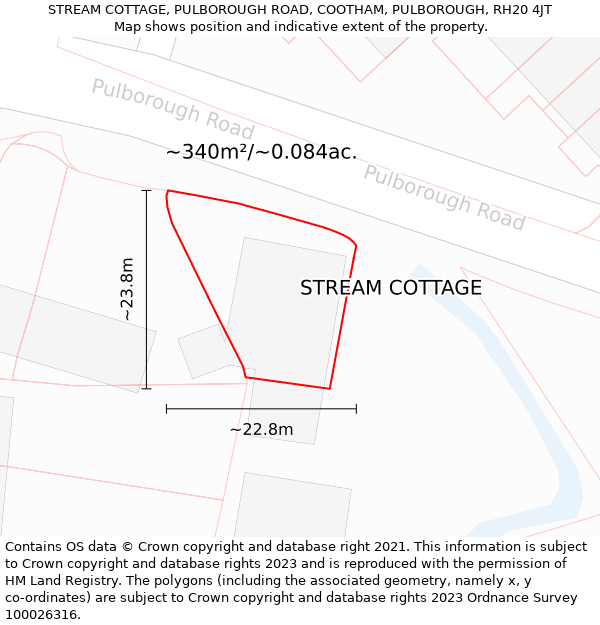 STREAM COTTAGE, PULBOROUGH ROAD, COOTHAM, PULBOROUGH, RH20 4JT: Plot and title map