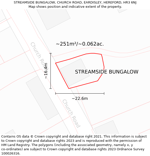 STREAMSIDE BUNGALOW, CHURCH ROAD, EARDISLEY, HEREFORD, HR3 6NJ: Plot and title map