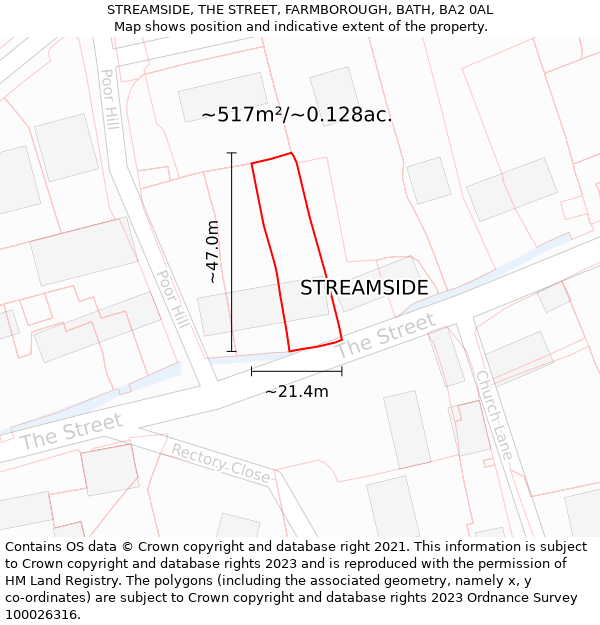 STREAMSIDE, THE STREET, FARMBOROUGH, BATH, BA2 0AL: Plot and title map