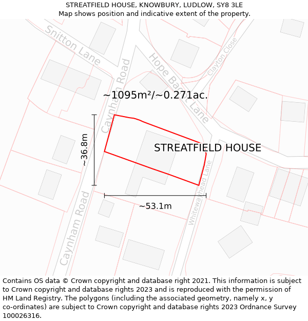 STREATFIELD HOUSE, KNOWBURY, LUDLOW, SY8 3LE: Plot and title map