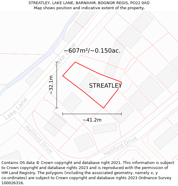 STREATLEY, LAKE LANE, BARNHAM, BOGNOR REGIS, PO22 0AD: Plot and title map