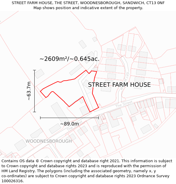 STREET FARM HOUSE, THE STREET, WOODNESBOROUGH, SANDWICH, CT13 0NF: Plot and title map