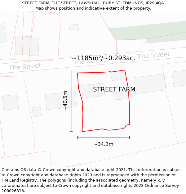 STREET FARM, THE STREET, LAWSHALL, BURY ST. EDMUNDS, IP29 4QA: Plot and title map