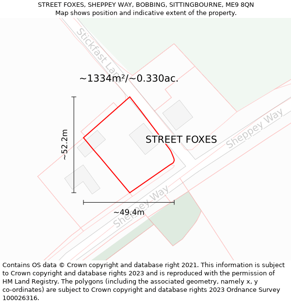 STREET FOXES, SHEPPEY WAY, BOBBING, SITTINGBOURNE, ME9 8QN: Plot and title map