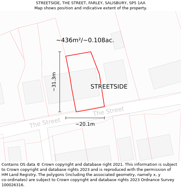 STREETSIDE, THE STREET, FARLEY, SALISBURY, SP5 1AA: Plot and title map