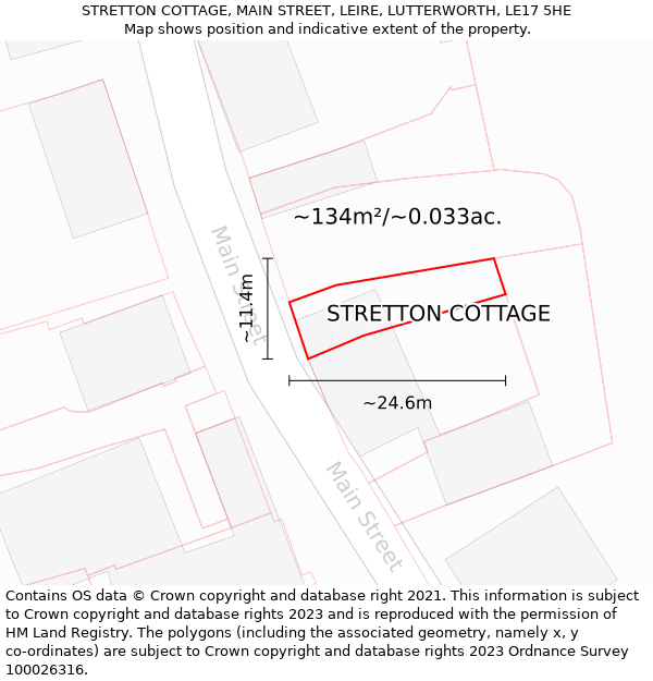 STRETTON COTTAGE, MAIN STREET, LEIRE, LUTTERWORTH, LE17 5HE: Plot and title map