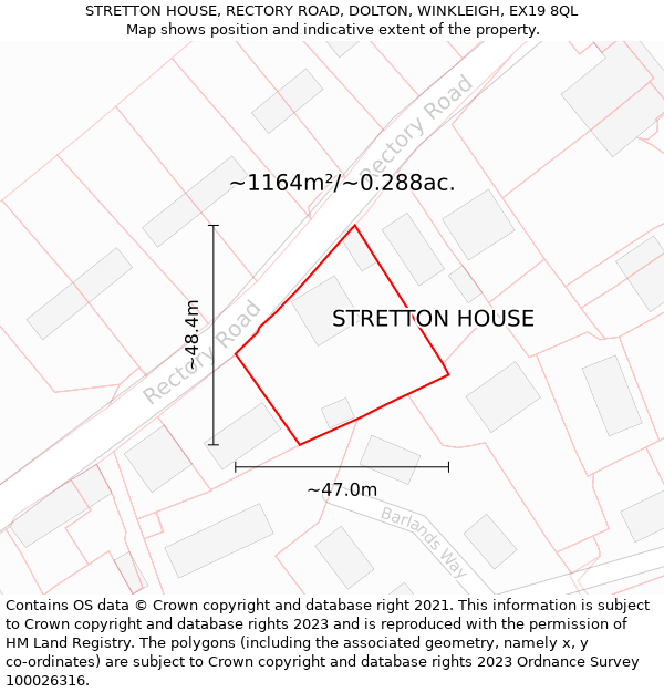 STRETTON HOUSE, RECTORY ROAD, DOLTON, WINKLEIGH, EX19 8QL: Plot and title map