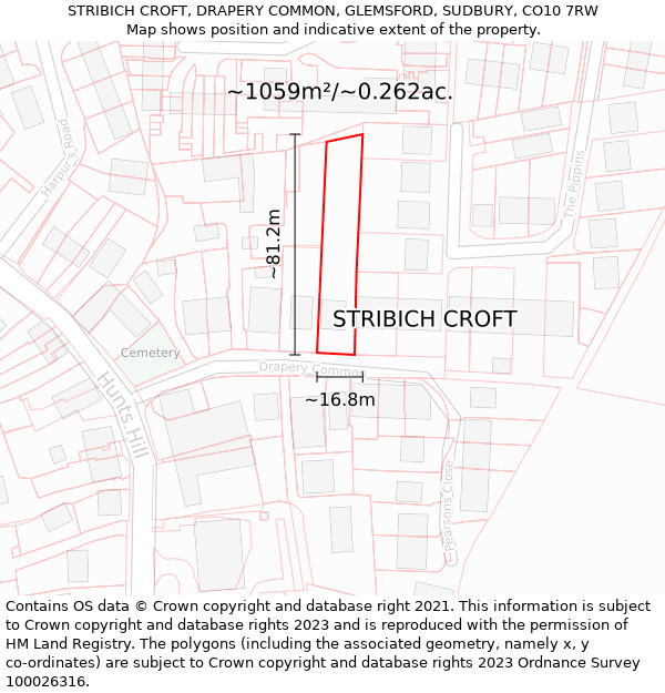 STRIBICH CROFT, DRAPERY COMMON, GLEMSFORD, SUDBURY, CO10 7RW: Plot and title map