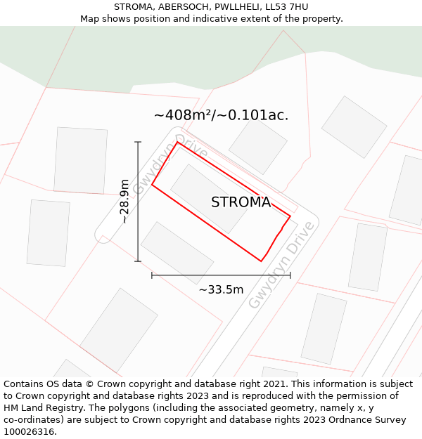 STROMA, ABERSOCH, PWLLHELI, LL53 7HU: Plot and title map