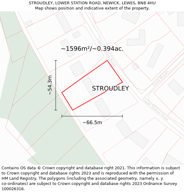 STROUDLEY, LOWER STATION ROAD, NEWICK, LEWES, BN8 4HU: Plot and title map