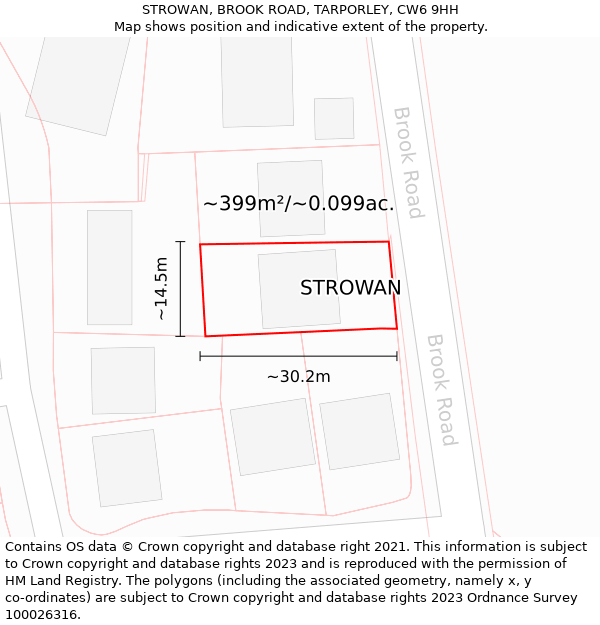 STROWAN, BROOK ROAD, TARPORLEY, CW6 9HH: Plot and title map